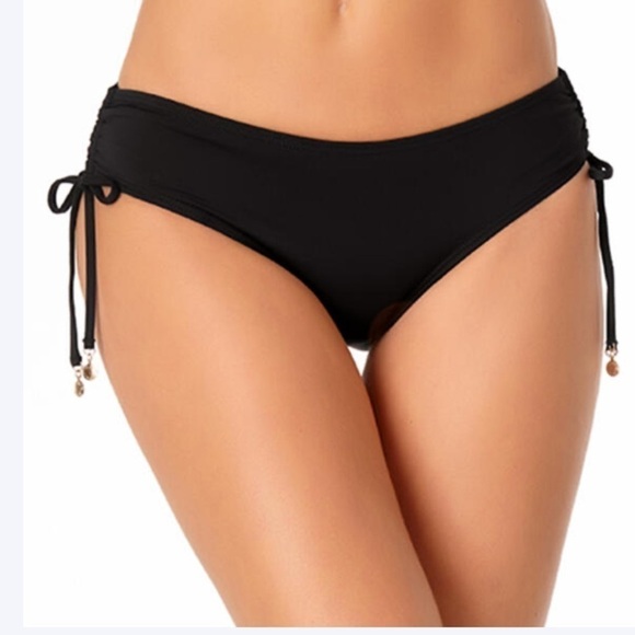 Anne Cole Alex Solid Side Tie Adjustable Bikini Swim Bottom, Black - Picture 1 of 14